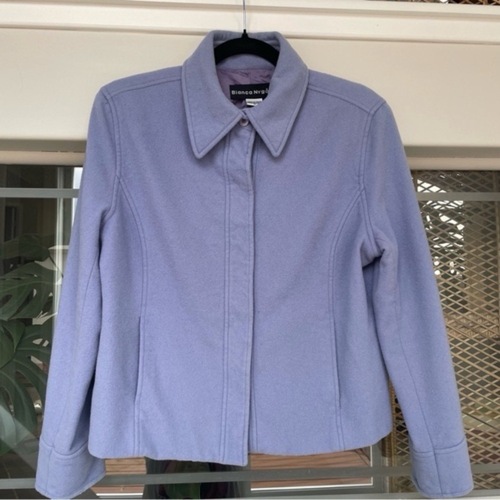 Vintage 90s Wool Cashmere Purple Periwinkle Cropped Collared Jacket